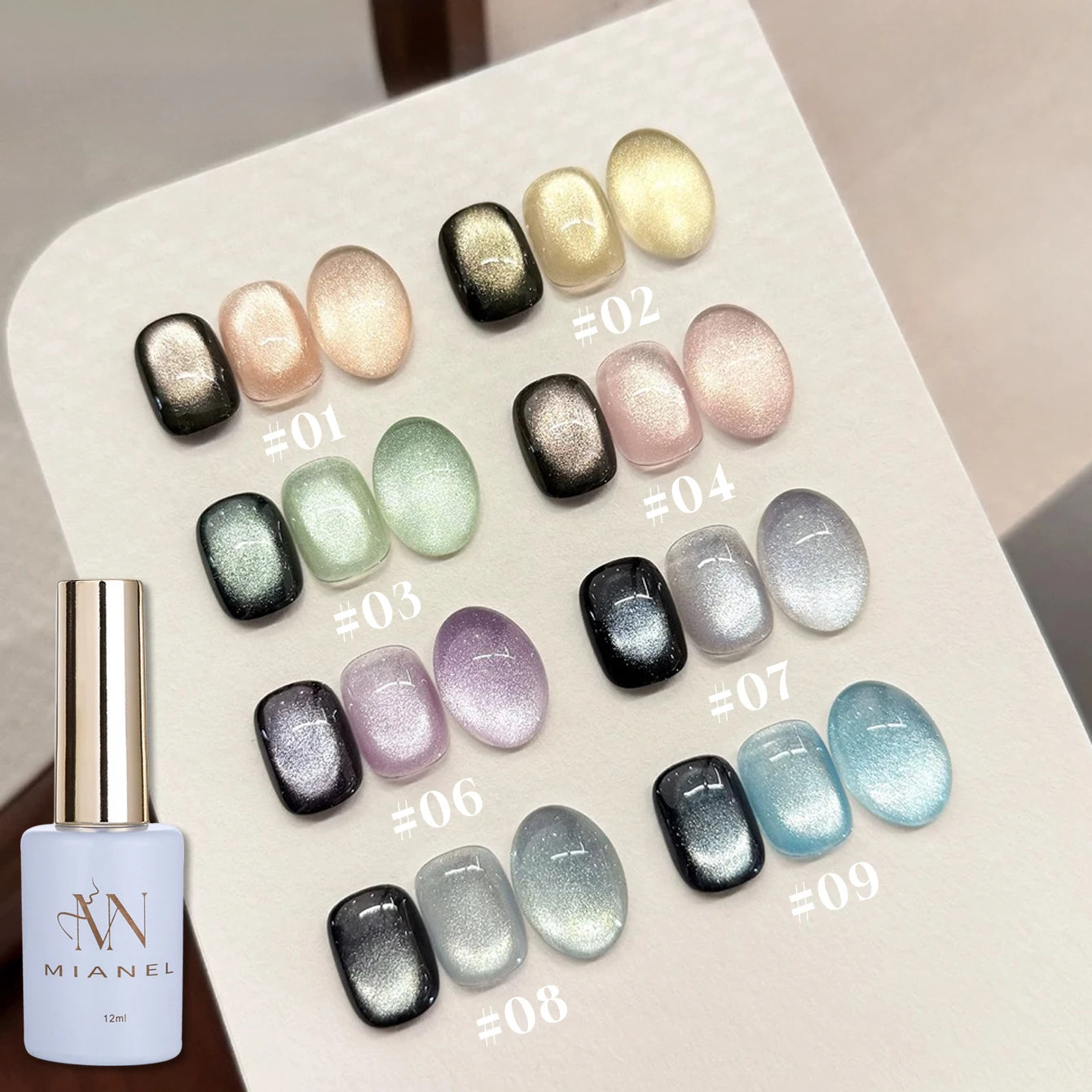 MIANEL 12ML 1-12pcs Jiannan Bistro Cat Eye Gel Nail Polish Blue Nails White Nails Pink Nails Nail Art Use Nail Supplies