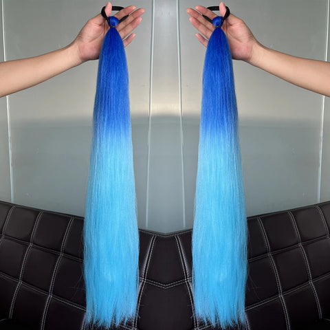 Synthetic 2Pcs Straight Ponytail With Elastic Hair Tie Colorful Braiding Ponytail Hair Extensions Hair Accessories For Women