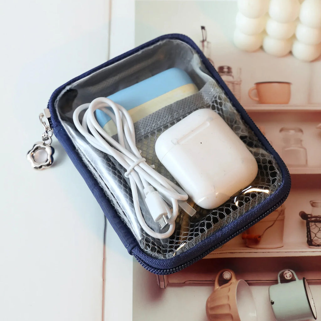 Portable Lipstick Pouch Transparent Touch-Up Cosmetic Pouch Cosmetic Organizer Travel Bluetooth Headphone Charging Cable Pouch