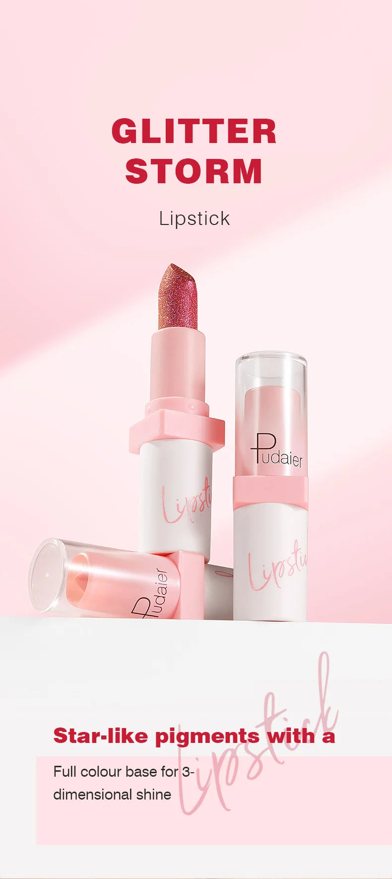 Shimmery Diamond Lipstick 10 Shades Waterproof Glittery Non Transfer Red Lip Tint Smooth Long Wear Pearly Lipstick