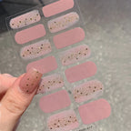 Pink Glitter Design Baking-free Nail Stickers French Style Solid Color Adhesive Full Cover Nail Strip Slider DIY Manicure Decals