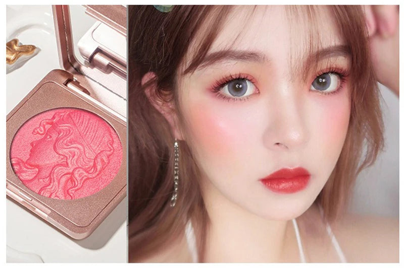 3D Orange Highlighter Embossed Blush Palette Long-Lasting Shimmer Powder Pink Coral Rouged For Cheeks Eyes Smooth Cosmetics