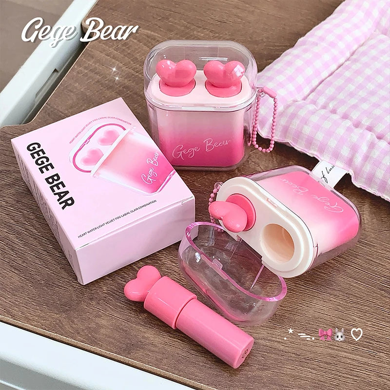 Heart Shape Glossy & Matte Lip Gloss Set Water Light Velvet Fog Labial Combination Mirror Moisturizing Plump Lips Makeup 2pc/Box