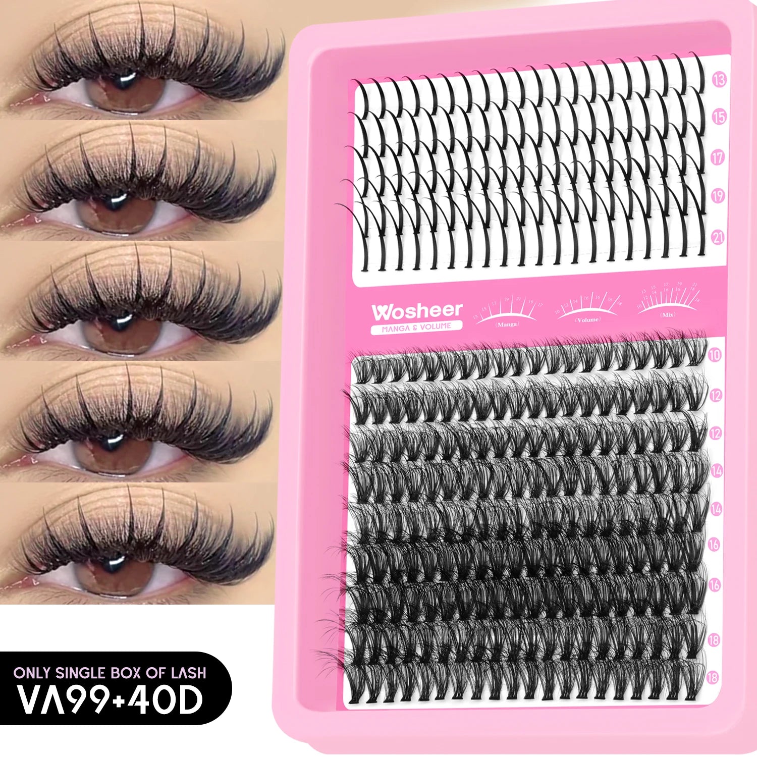 WOSHEER Lash Clusters Kit Lash Spikes Eyelash Clusters Volume Individual Lashes DIY Spiky Lash Extension Manga Clusters Eyelash