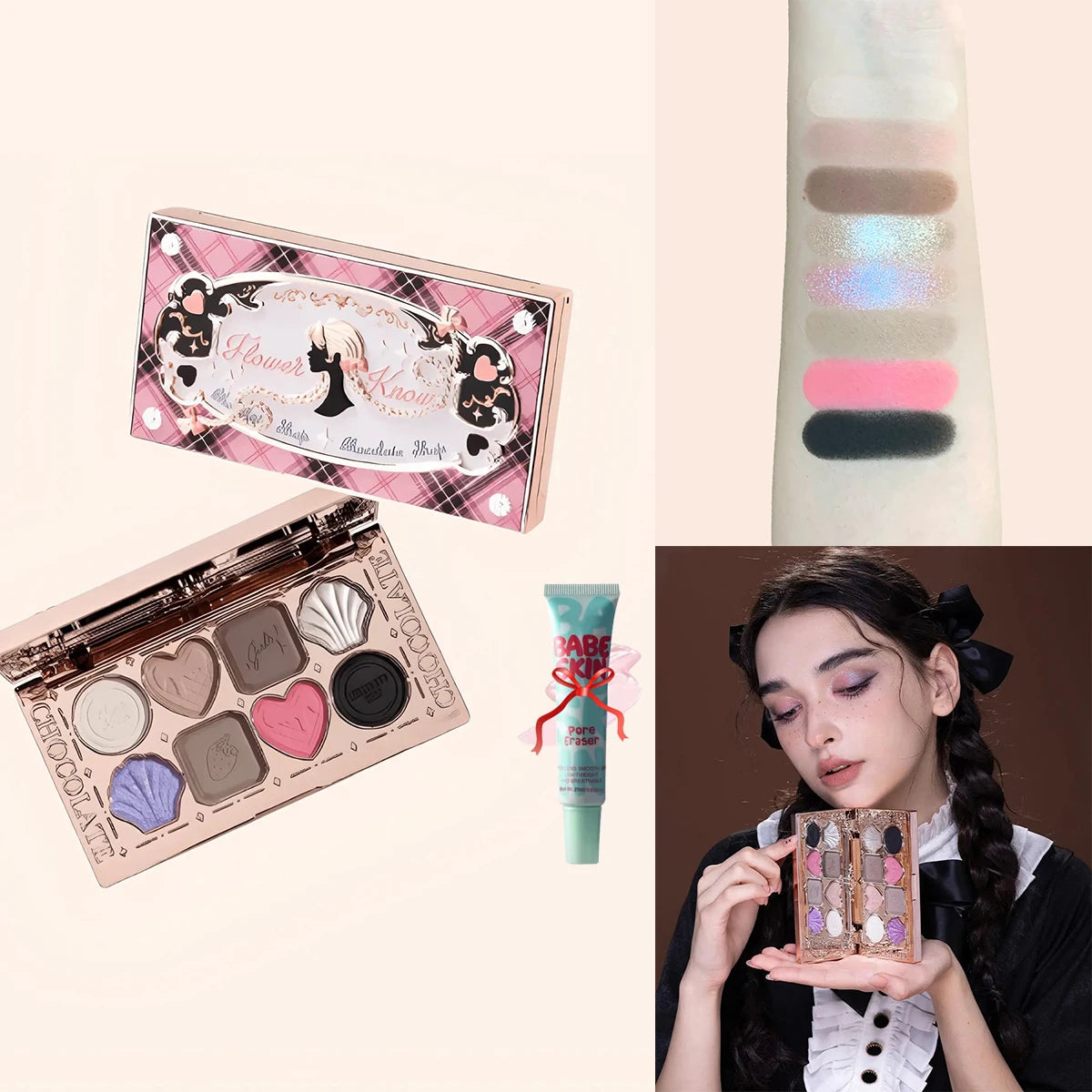 Flower Knows Chocolate Wonder-Shop 8-Color Eyeshadow Palette Matte Shimmer Waterproof Highly Pigmented Long Lasting Makeup