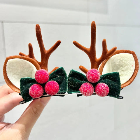 Cute Antlers Hair Clips Christmas Hairpin Girl Heart Elk Clips Xmas Winter Hairpin Children Headdress Antler Hair Accessories