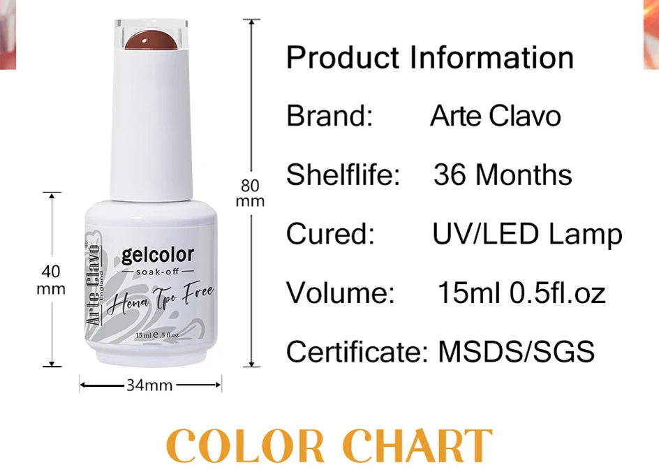Arte Clavo Hema Free TPO Free Nail Gel Polish Nail Supplies Vernis Semi Permanent Nail Art Manicure Soak Off UV Gel Nail Varnish