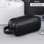 Men Leather Wash Bag Travel Business Trips Portable Cosmetic Bag Large Capacity Multi Pocket Design Handheld Leather Wash Bag