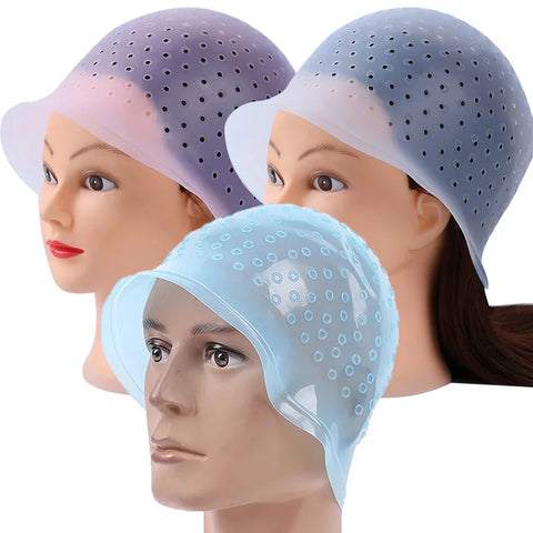 1set Silicone Highlighting Cap with Hook Needle Reusable Hair Dye Cap Set Barber Professional Hair Coloring Salon Hair Tools