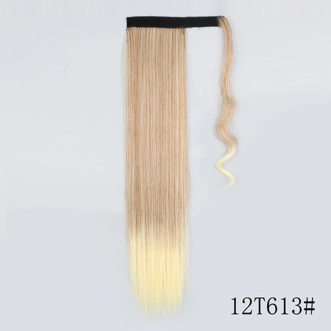 LISI GIRL Synthetic Hair 22''34'' Long Straight Ponytail Wrap Around Ponytail Clip in Hair Extensions Black Hairpiece Headwear