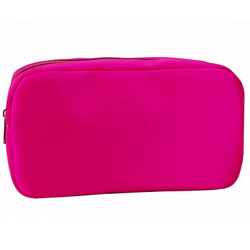 Letter Patch Custom Travel Cosmetic Bag Personalized Nylon Pouch Toiletry Bag Chenille Patch Makeup Toiletries Girl Cosmetic Bag