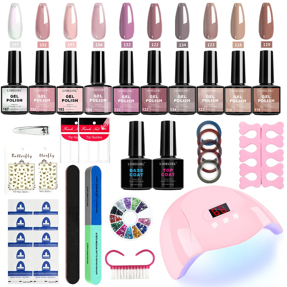 Limegirl Semi-Permanent  8ml Nail Gel Polish Kit With USB UV Lamp Soak Off Base&Top Coat Varnish Manicure Set  for Nails Salons