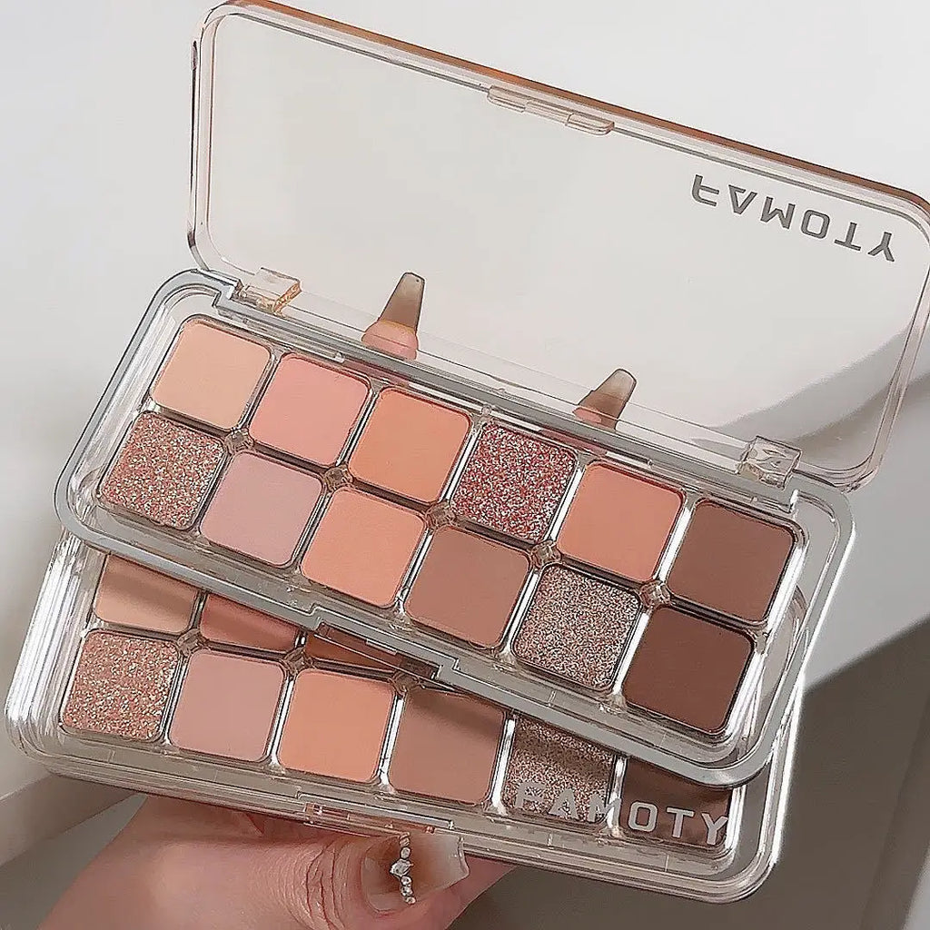 12-Color Low Saturation Eyeshadow Palette All Matte Tea Apricot Eye Makeup Palette Daily Earth Makeup Long Lasting Eye Shadows