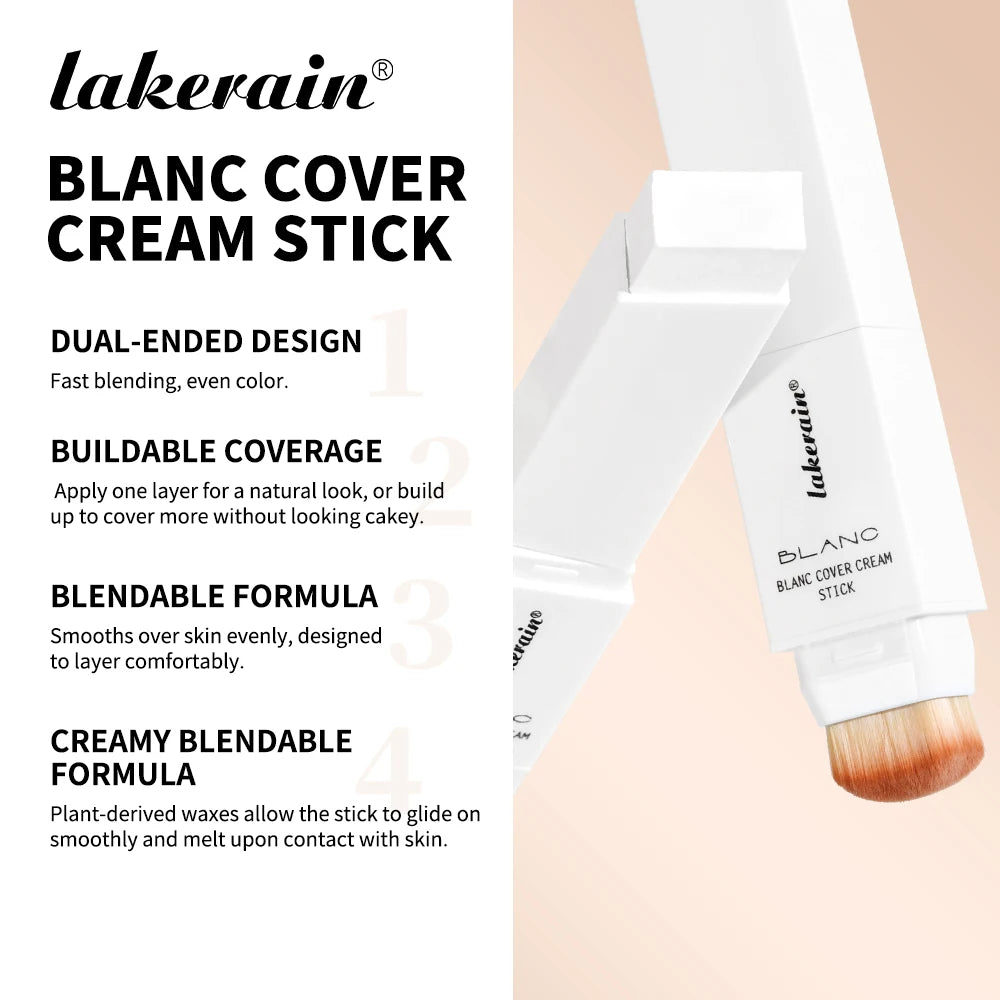 Waterproof Blanc Cover Cream Stick Dual-ended Design Creamy Texture Concealer Foundation Buildable Coverage Face Base Makeup