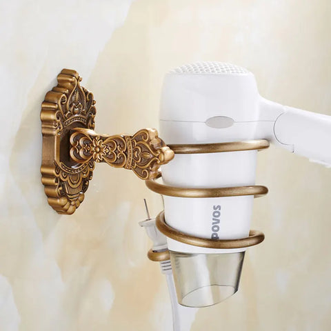 Hair Dryer Holder Aluminum Antique Bathroom Shelf Storage Nail Free Wall Shelf Mounted Organizer Spiral Stand Toothbrush Holder