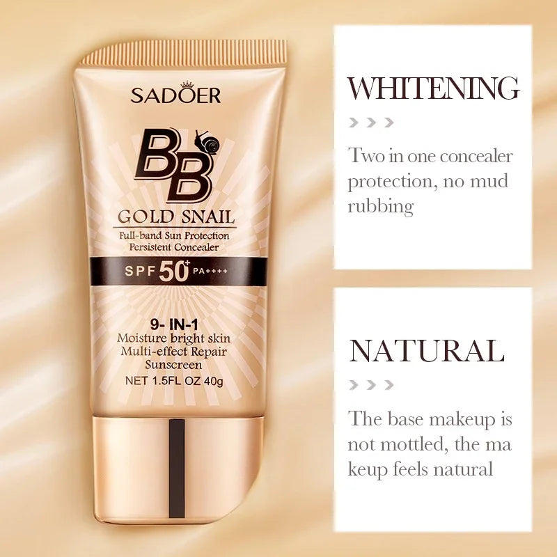 SADOER Gold Snail Oil-Control Matte BB Cream Foundation Concealer Moisturizing Isolation Cream SPF50+PA+++ 40g