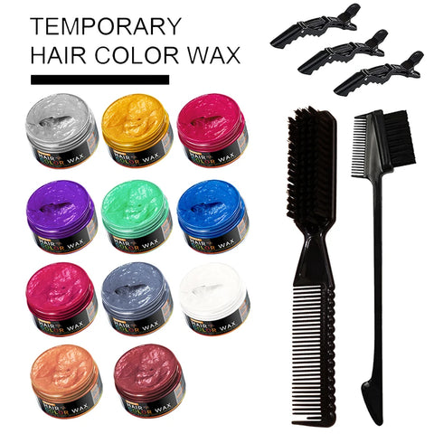 Hair Color Wax Unisex Long Lasting Dye Cream Temporary Coloring Styling Pomade Gel with Brush Comb Dye Molding Paste 11 Colors