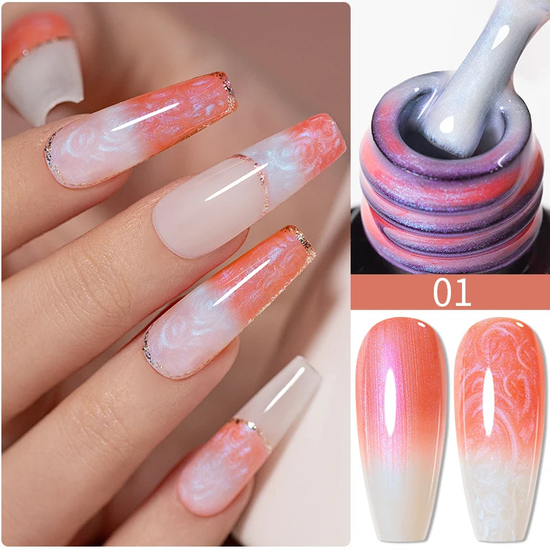 PUENTE 7.5ML Sparkling Pinkish Purple Laser Cat Magnetic Gel Nail Polish Holographic Rainbow Effect Soak Off UV Nail Art Varnish
