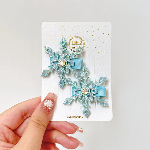 2pcs Princess Snowflake Hair Clips for Women And Girls Winter Cartoon Cosplay Hairpins Lovely Hair Accessories Christmas Gift
