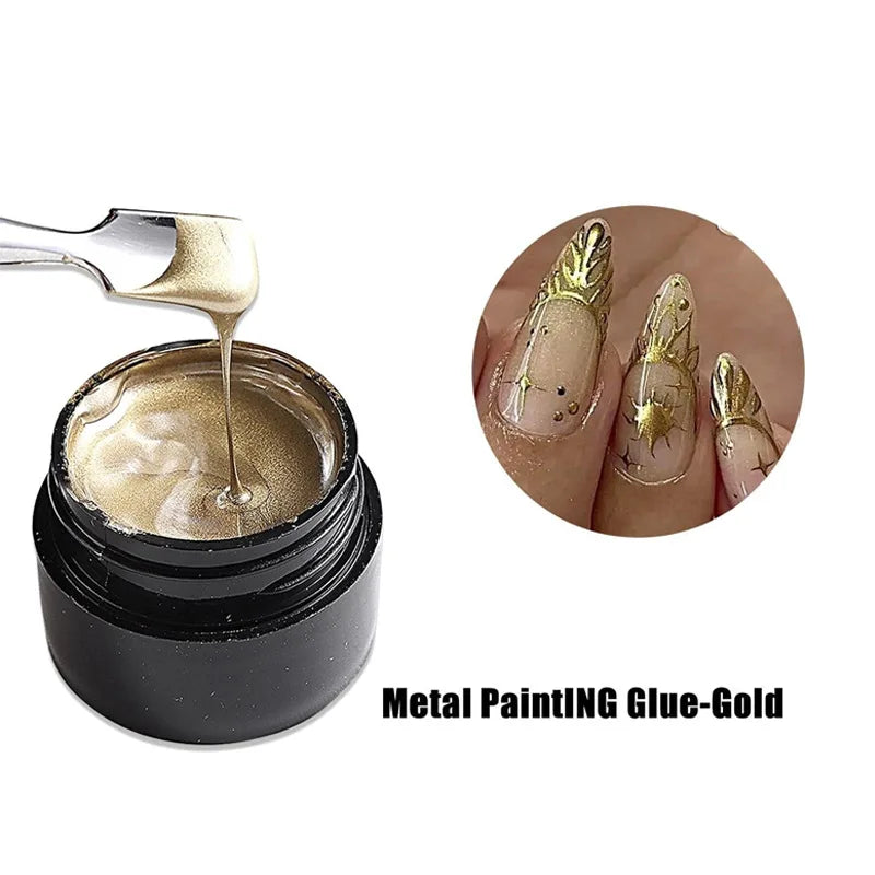 Metallic Painting Gel Chrome Gold Silver Rose Gold Mirror Effect Nail Polish Super Bright Drawing Line French Nail Art Varnish