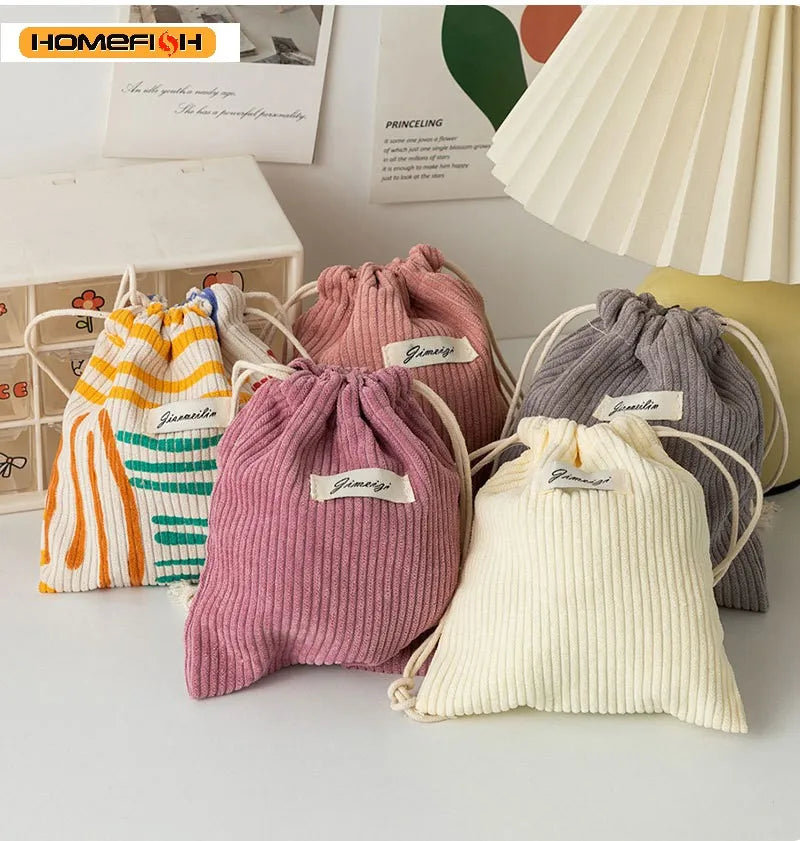 HOMEFISH Corduroy Drawstring Bag Christmas Gift Candy Jewelry Cosmetics Coins Keys Organizer Packing Bags Storage Bag Pouch
