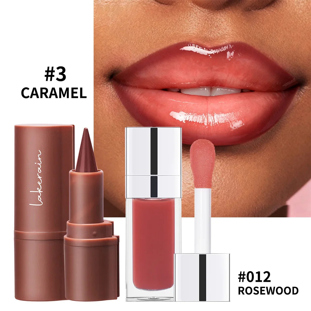 Matte Lip Makeup Kit 2pcs Waterproof Long Lasting Lip Liner and Lip Oil Combo Red Brown Pink Nude Tones Lipstick Set