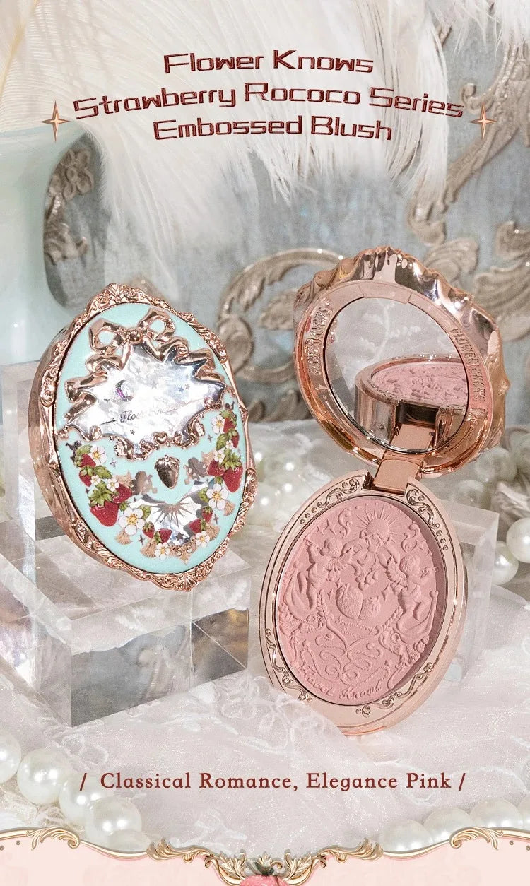 Flower Knows Strawberry Rococo Series Embossed Blush Fine Powder Makeup Smooth Long-Lasting Blusher Face Enhancing Makeup Color