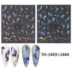 Nails Stickers Purple Blue Brown Ink Design Decals Gold Decorations Art Self-Adhesive Holographic Gel Slider Manicure Supplies