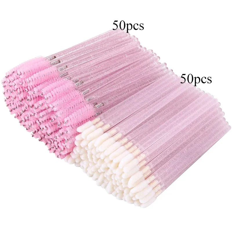 100pcs Disposable Makeup Brush Kit Crystal Mascara Wand Spoolies Lipstick Lip Gloss Applicator for Eyebrow Eyelash Extension