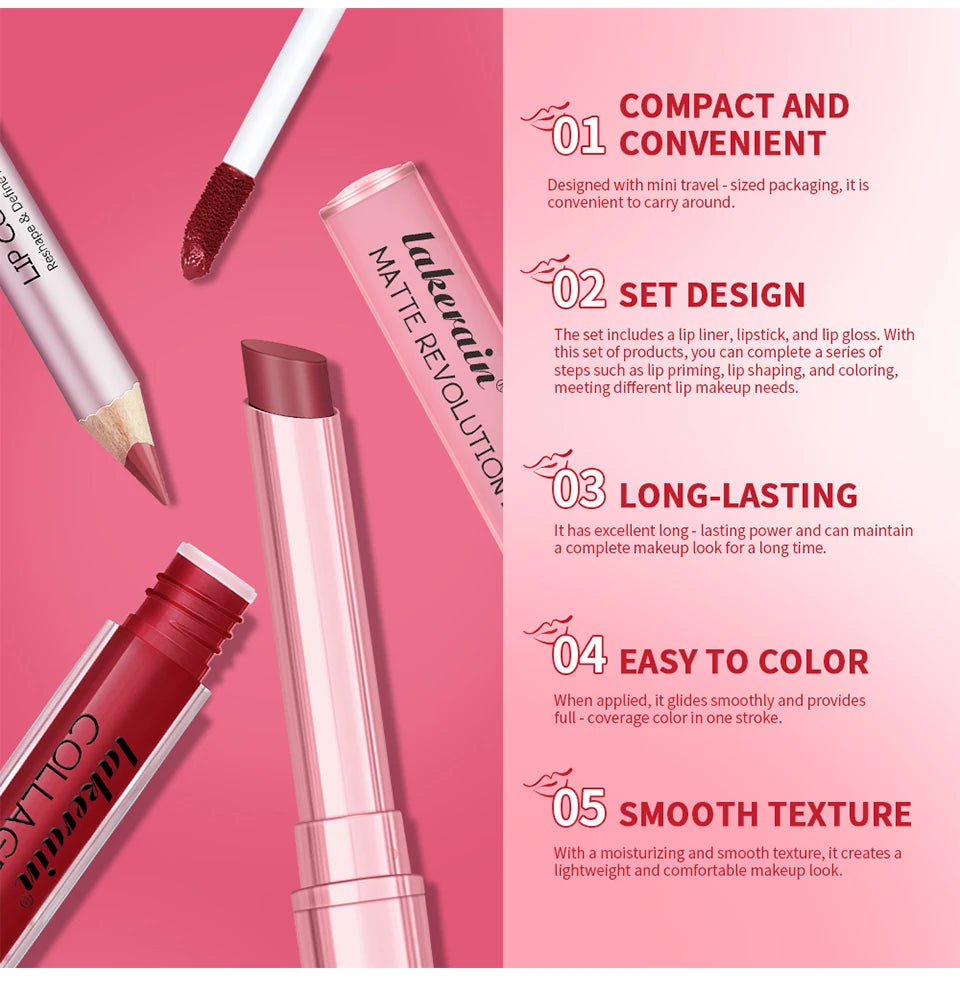 Waterproof Long Lasting Matte Black Lipstick Set Velvet Liquid Lip Gloss Lip Liner Set Red Stain Halloween Goth Makeup