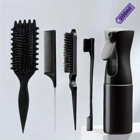 5-Piece Detangling & Styling Set: Curl Candy Bursh Curved Rat Tail Comb Edge Control Brush - Perfect for Salon-Quality Results