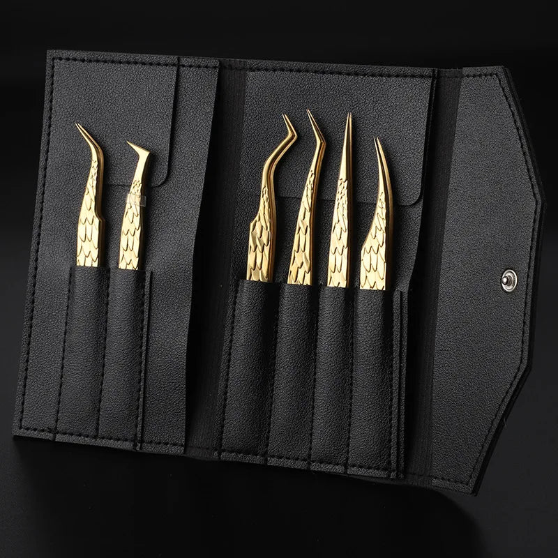 6PCS False Eyelash Tweezers Set For Fake Fan Lashes Extensions Planting Eyebrow Clip Eyelashes Tongs Makeup Nail Tools Kit