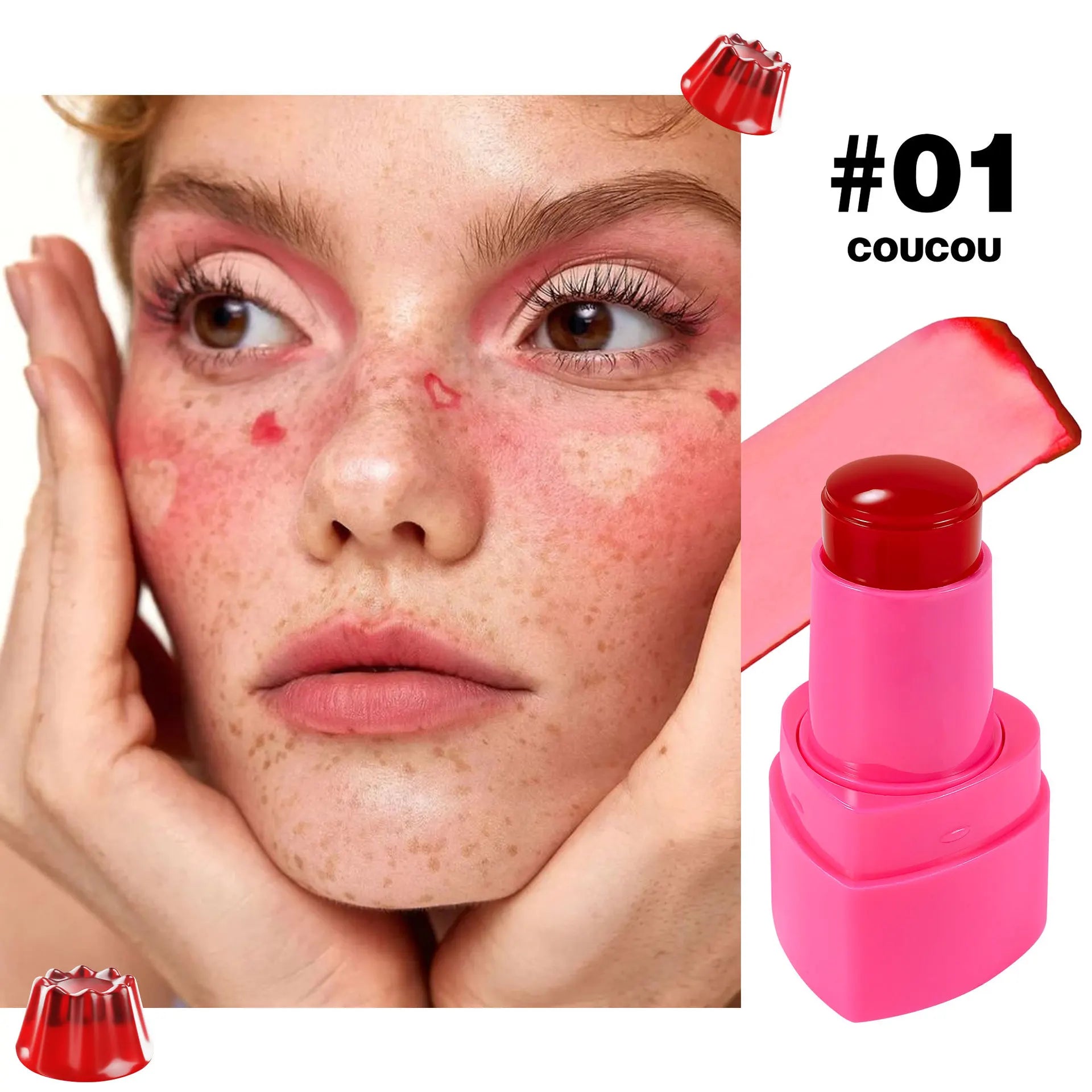 Lip and Cheek Jelly Blush Stick Lipstick Jelly Blusher Stick Makeup, Water Jelly Tint Stick, Lightweight Long Lasting Cosmetics