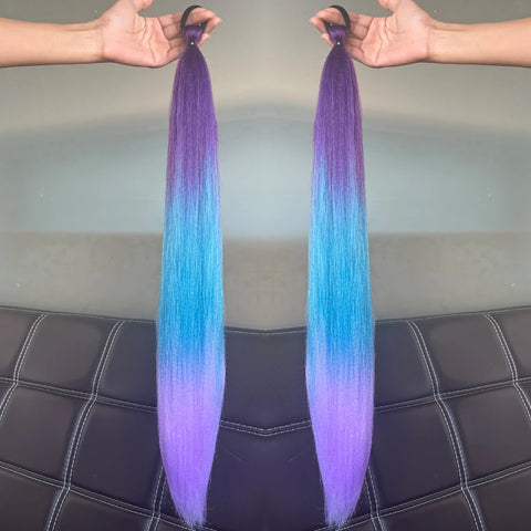 Synthetic 2Pcs Straight Ponytail With Elastic Hair Tie Colorful Braiding Ponytail Hair Extensions Hair Accessories For Women