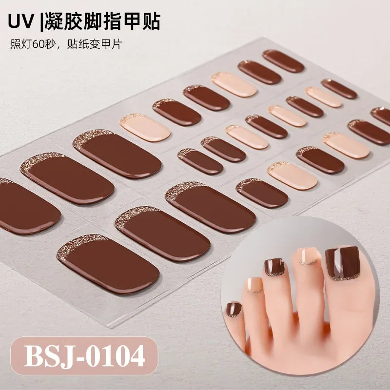 26Tips French Leopard Print UV Gel Toenail Sticker Bronzing Dye Gradient Cross-border Semi Baked Gel Nail Sticker UV Lamp Needed
