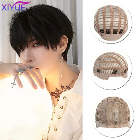 Short Synthetic Men's Breathable Wig Brown Men Boy Short Straight Cosplay Men Party Black Heat Resistant Synthetic Hair Wig