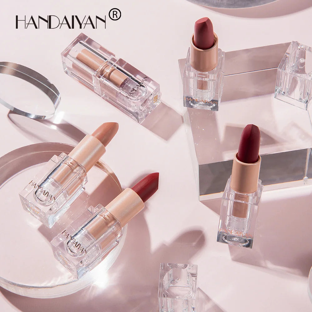 Handaiyan 12 Colors Matte Waterproof Velvet Nude Lipstick Sexy Red Brown Pigments Makeup Long Lasting Profissional