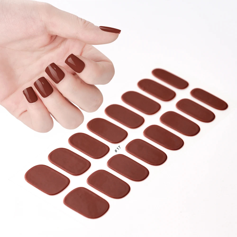 16Tips French Black Semi-Cured Nail Stickers With Glitter Long-Lasting UV Gel Nail Polish Wraps Full Cover Nail Art Decals Patch
