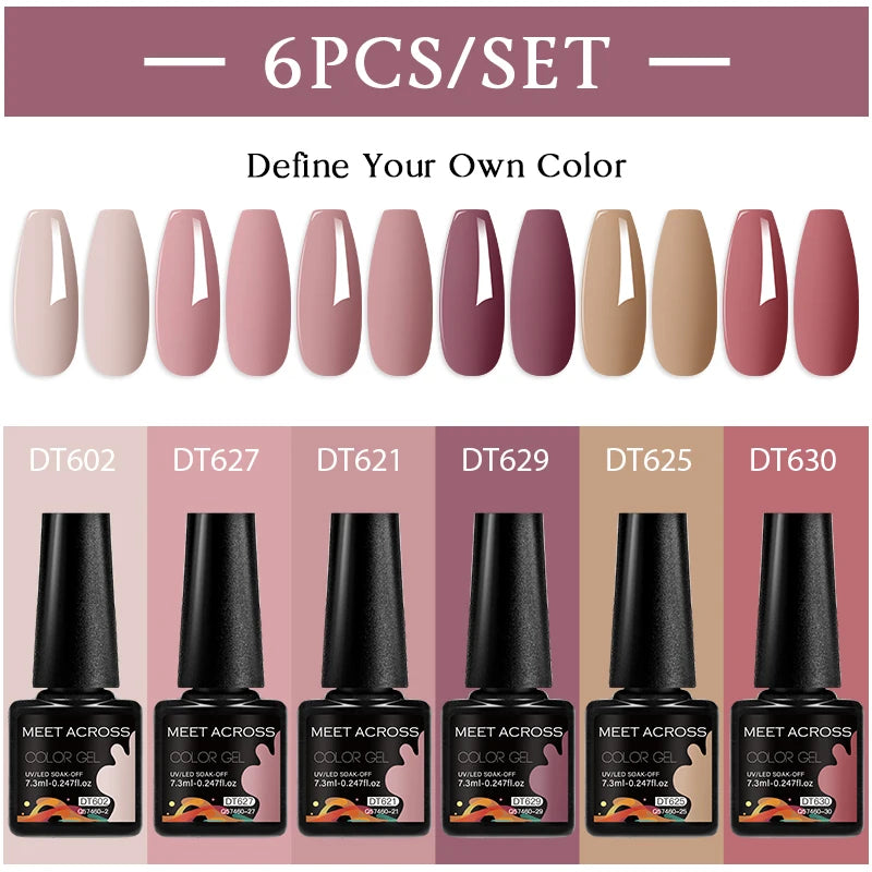 6pcs Nail Gel Polish Set Nude Pink Red UV/LED Nail Art Vernis Gel for Manicure Design All-Season Semi Permanent Quick Dry