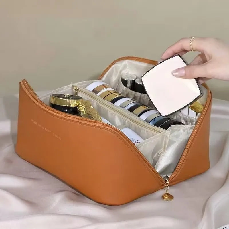 HOMEFISH Luxury Makeup Organizer for Women Toiletry Kit Bag Cosmetic Storage Pouch Travel Make up Case Zipper Lady Box