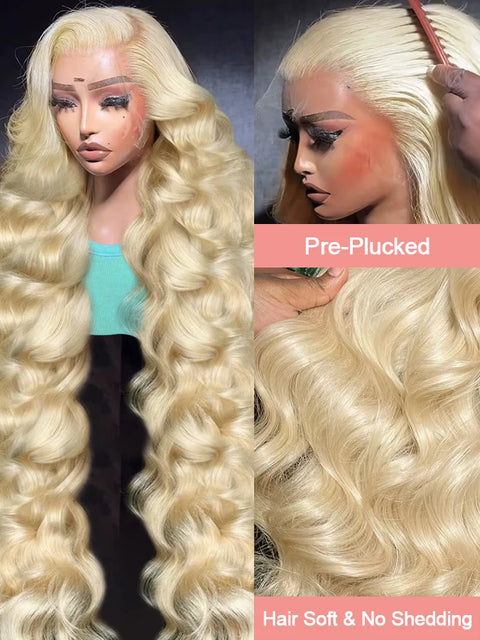 613 Lace Front Wig Human Hair 13x6 Blonde Human Hair Wigs 300% Density Body Wave Lace Front Wigs Human Hair Pre Plucked 46 Inch