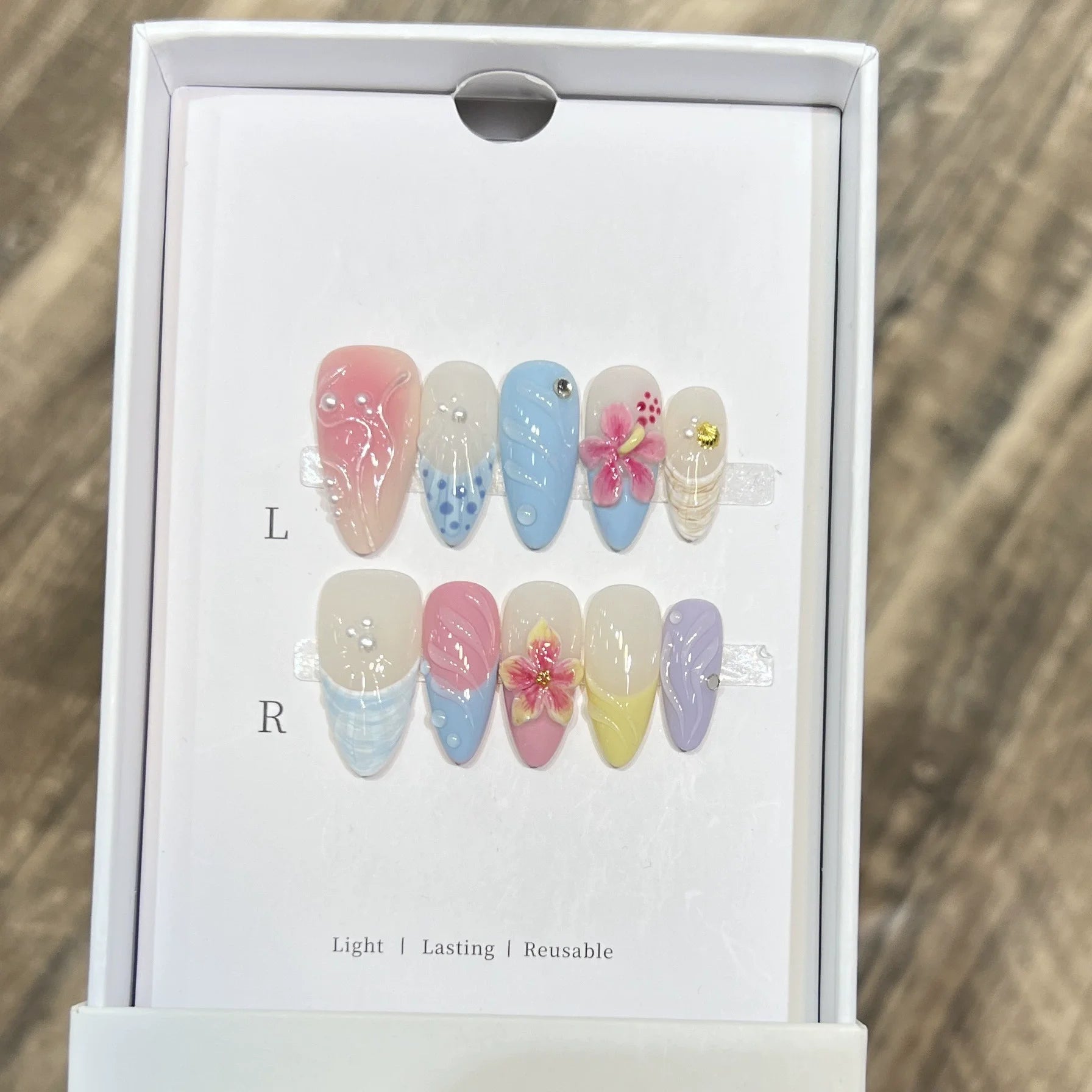 10pcs French Almond Press on Nails Flower False Nails Wearable Stick-on Nails Fake Nail Uñas Postizas Mujer Накладные Ногти 네일팁