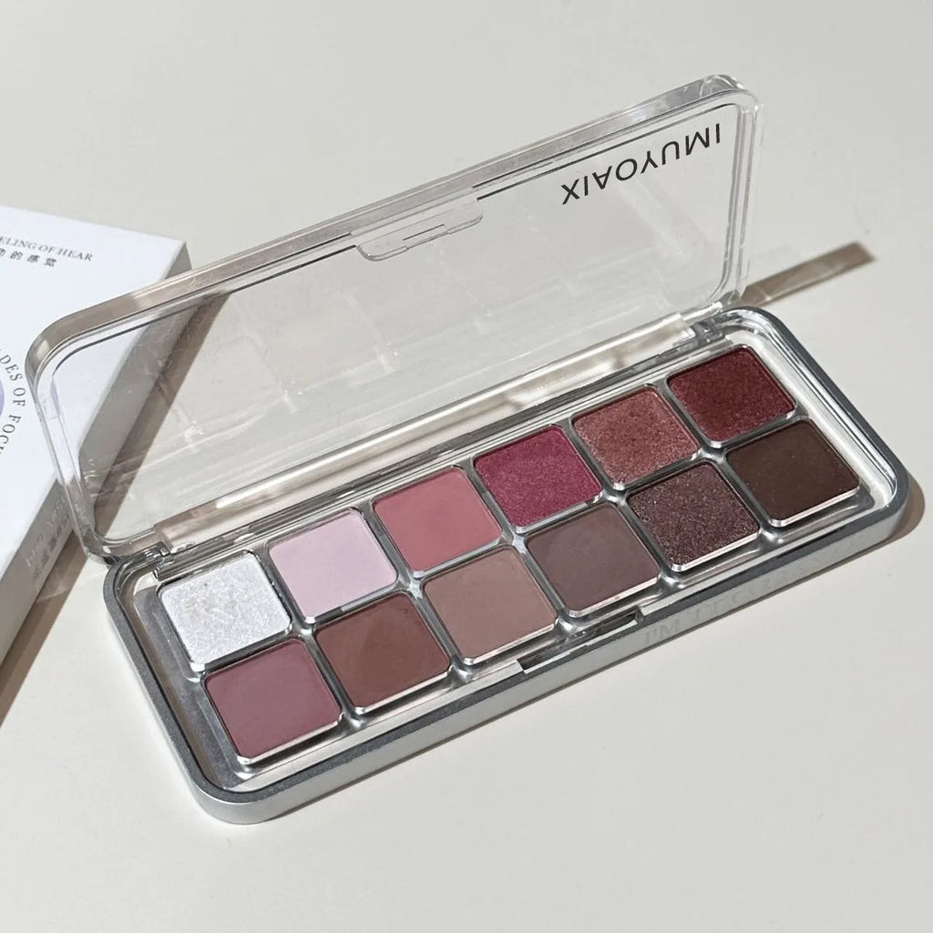 12 Color Eye Shadow Palette Matte Pearl Wine Red Eyeshadow Rose Brown Eyeshadow Glitter Shimmer Long-lasting Beginner Eye Makeup