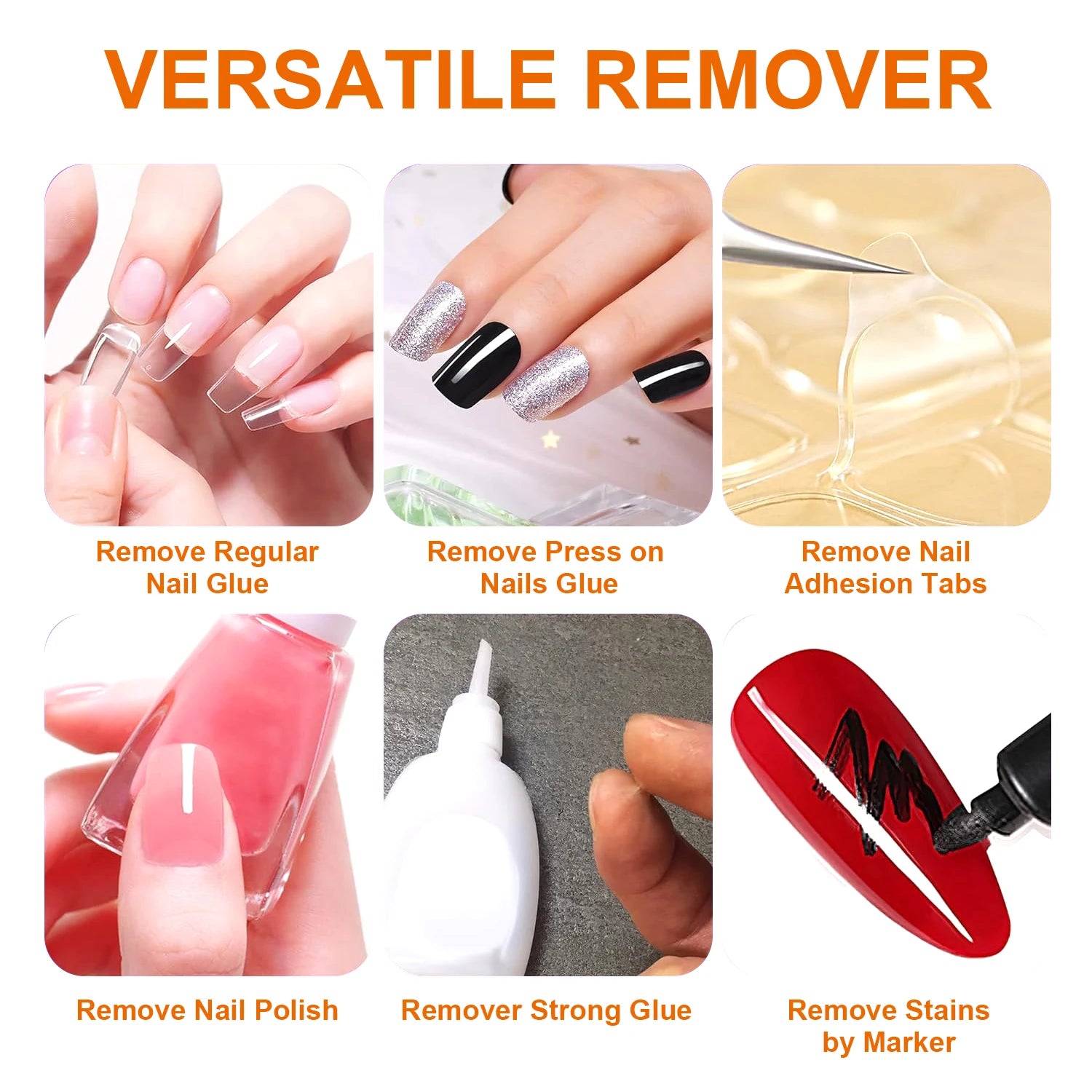 3 bottles Nail Glue Remover for Fake Nails Easily Removes Acrylic Nails, Press-On Nails & Rhinestones - Convenient Prying Cap