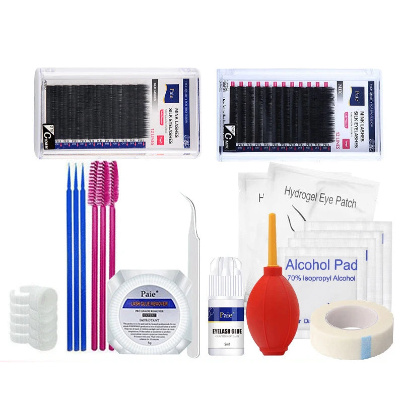 False Eyelash Extension Kit Set for Beginner Lash Brush Tweezers Glue Ring Eye Pad Eyelash Extension Supplies Lash Accessories
