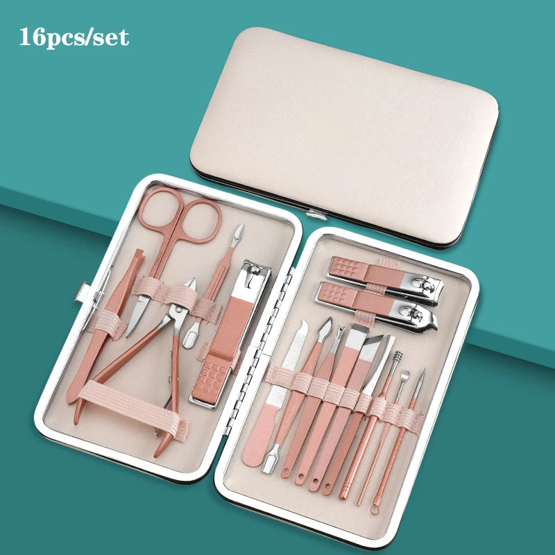 7/10/12/16/18pcs/set Manicure Cutters Nail Clipper Set Household Stainless Steel Ear Spoon Pedicure Scissors Tool For Beauty
