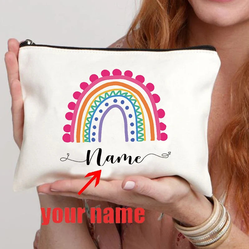 Rainbow Teacher Custom Name Makeup Bag Personalized Graduation Gift for Teachers Pencil Case Back To School Gift Women Purse