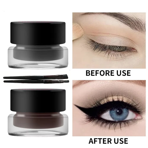 2 bottles of two-color eyeliner gel, durable color rendering, waterproof, non smudging, eyeliner cream with two brushes
