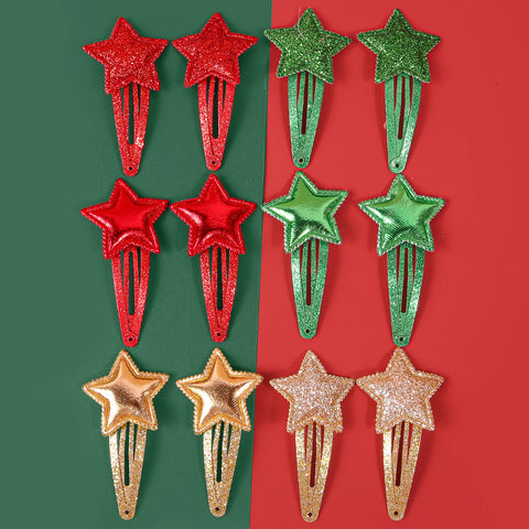 6/12PCS Cartoon Christmas Hair Clips Girls Party Star Hair Barrettes Clips Christmas Hair Clip Children Kids Hair Accessories