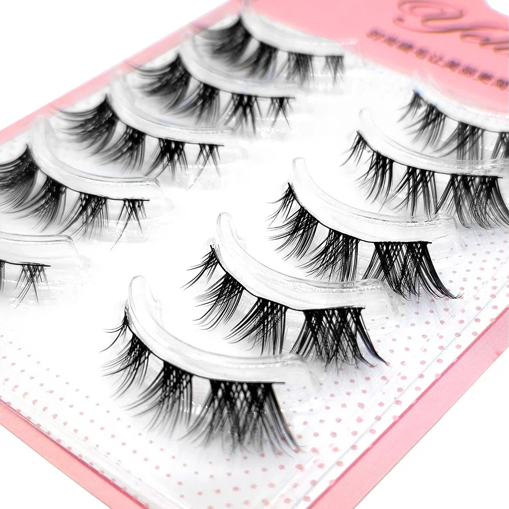 Yelix 5 Pairs Lower Lashes Strip Natural Under Lashes Small Flame Natural Bottom Eyelashes Manga Clear Band Wispy Makeup